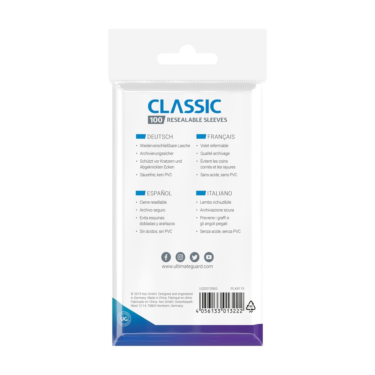 Ultimate Guard Classic Sleeves Tamaño Estándar (100) - Resealable