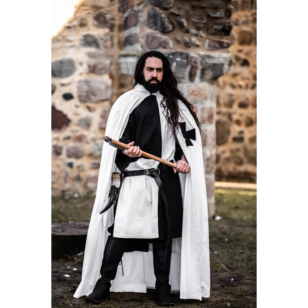 Capa medieval de los Caballeros Templarios Baldwin blanco-negro