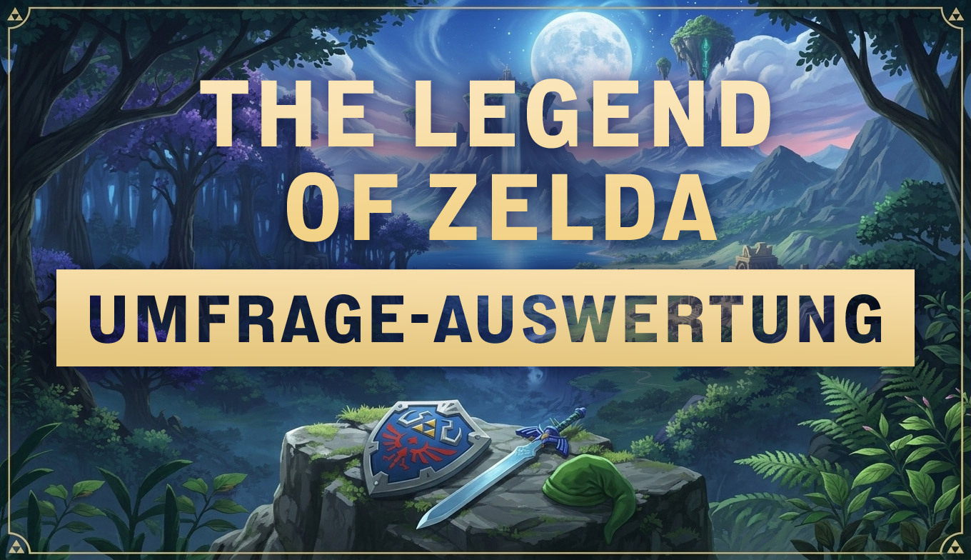 Das Titelbild zeigt den Schriftzug „The Legend of Zelda: Umfrage Auswertung“. Im Hintergrund ist ein animierter Wald bei Nacht zu sehen.