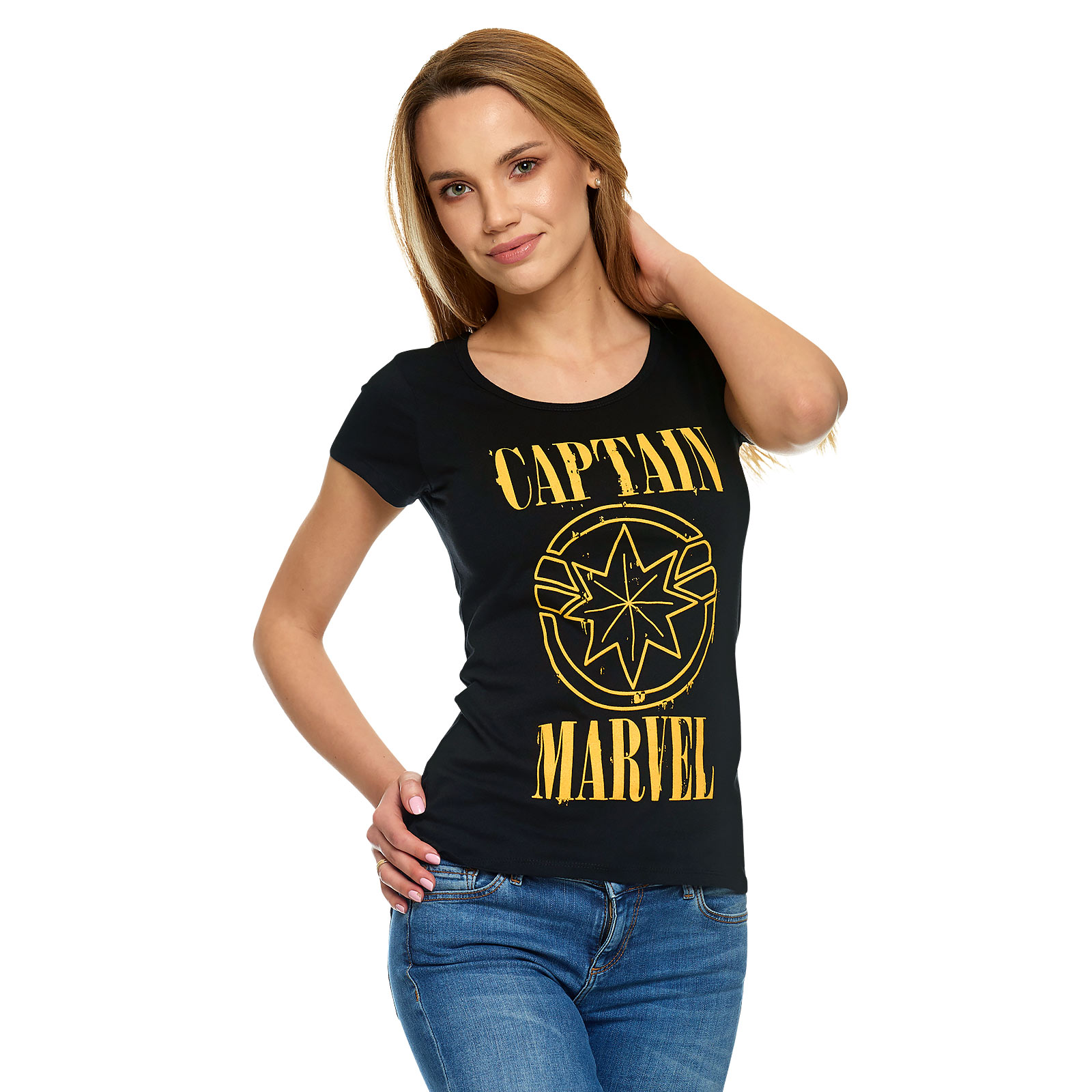 Captain Marvel - Grunge Logo T-Shirt Damen schwarz