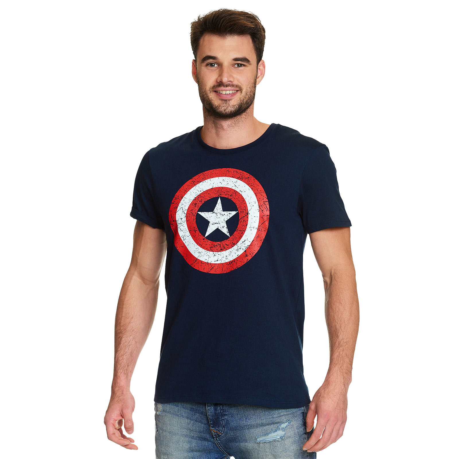 T-shirt Captain America Logo Bouclier Homme - 100% Coton, Coupe Standard, Noir - Merchandising Marvel Officiel