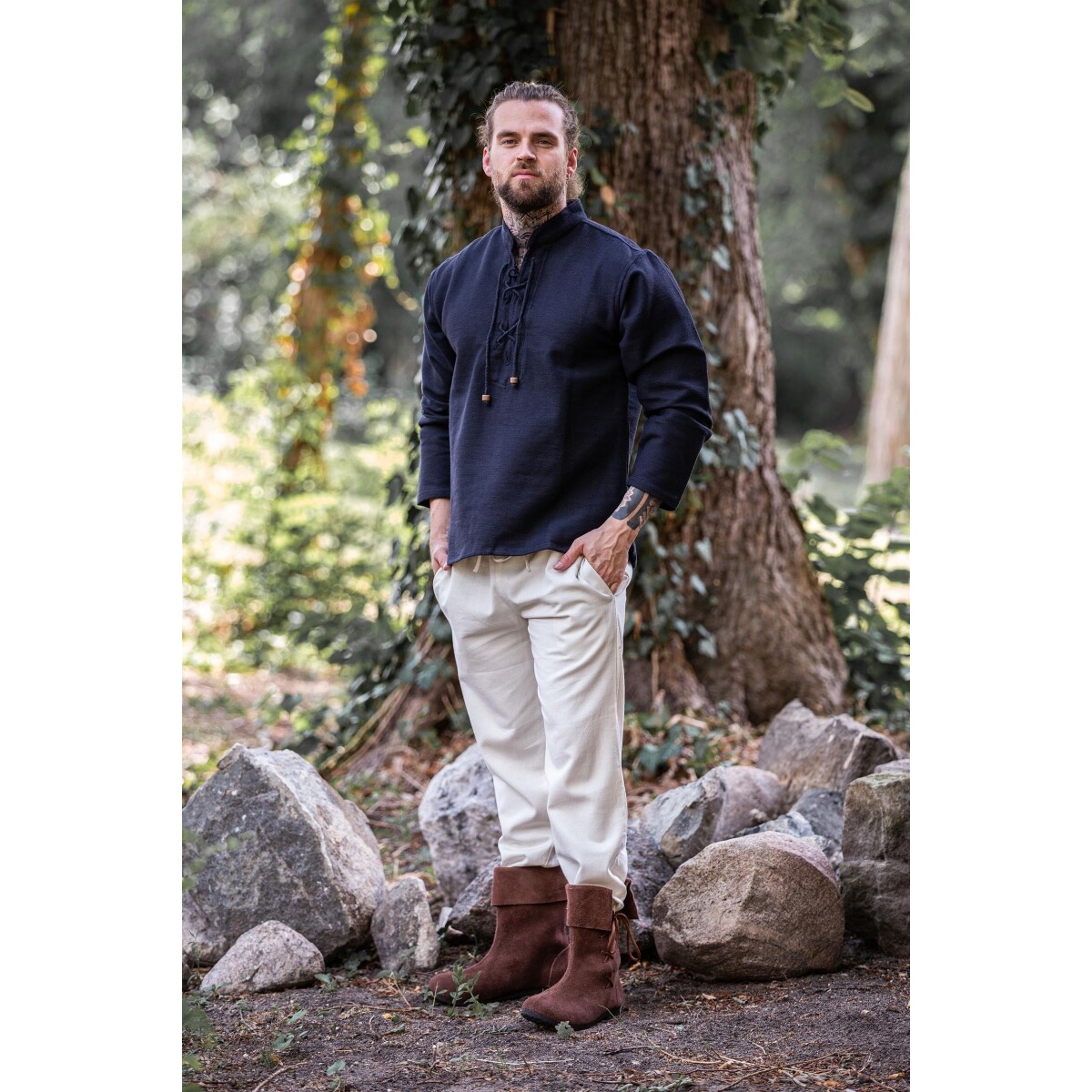 Średniowieczna bawełniana koszula Ingolf ręcznie tkana czarna