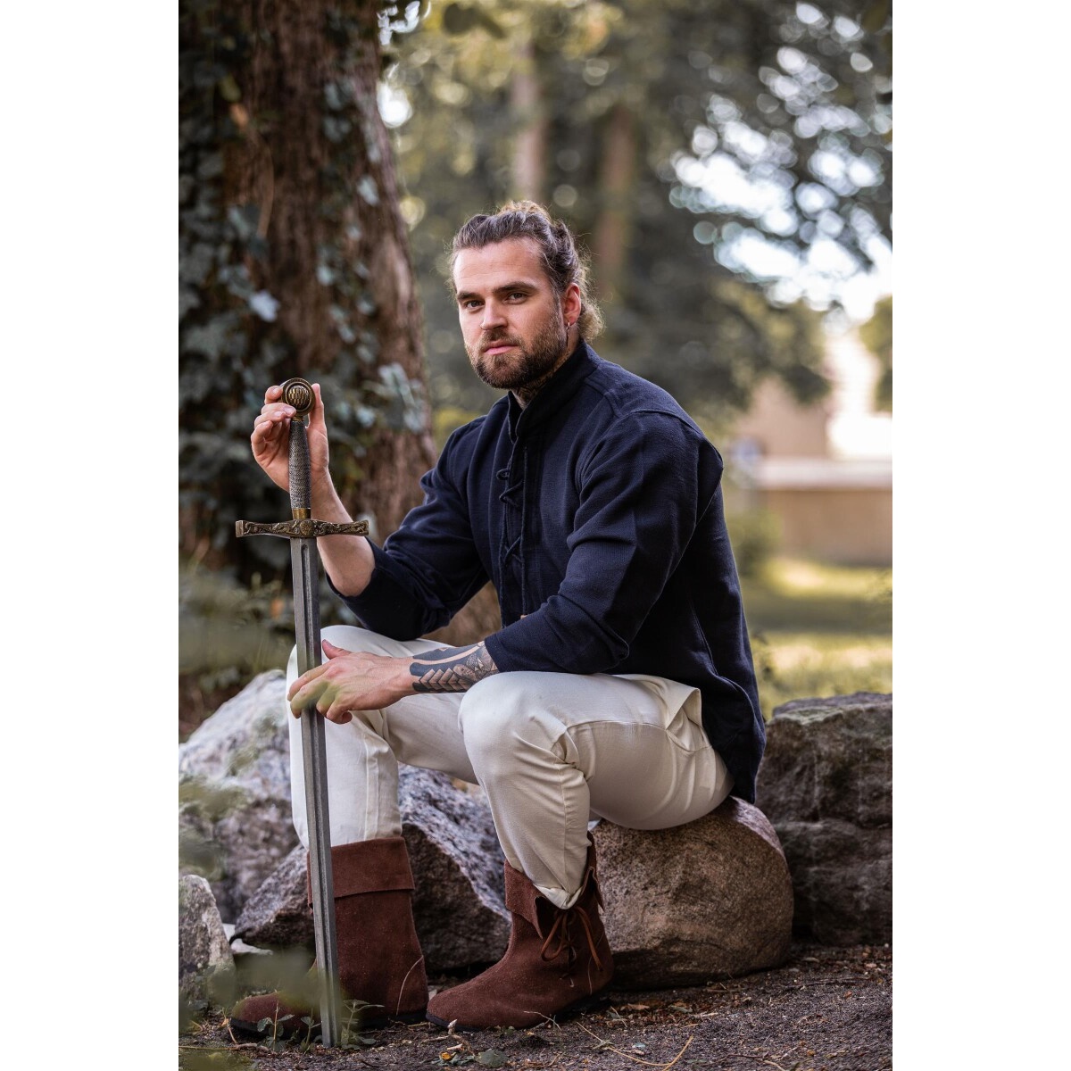 Średniowieczna bawełniana koszula Ingolf ręcznie tkana czarna