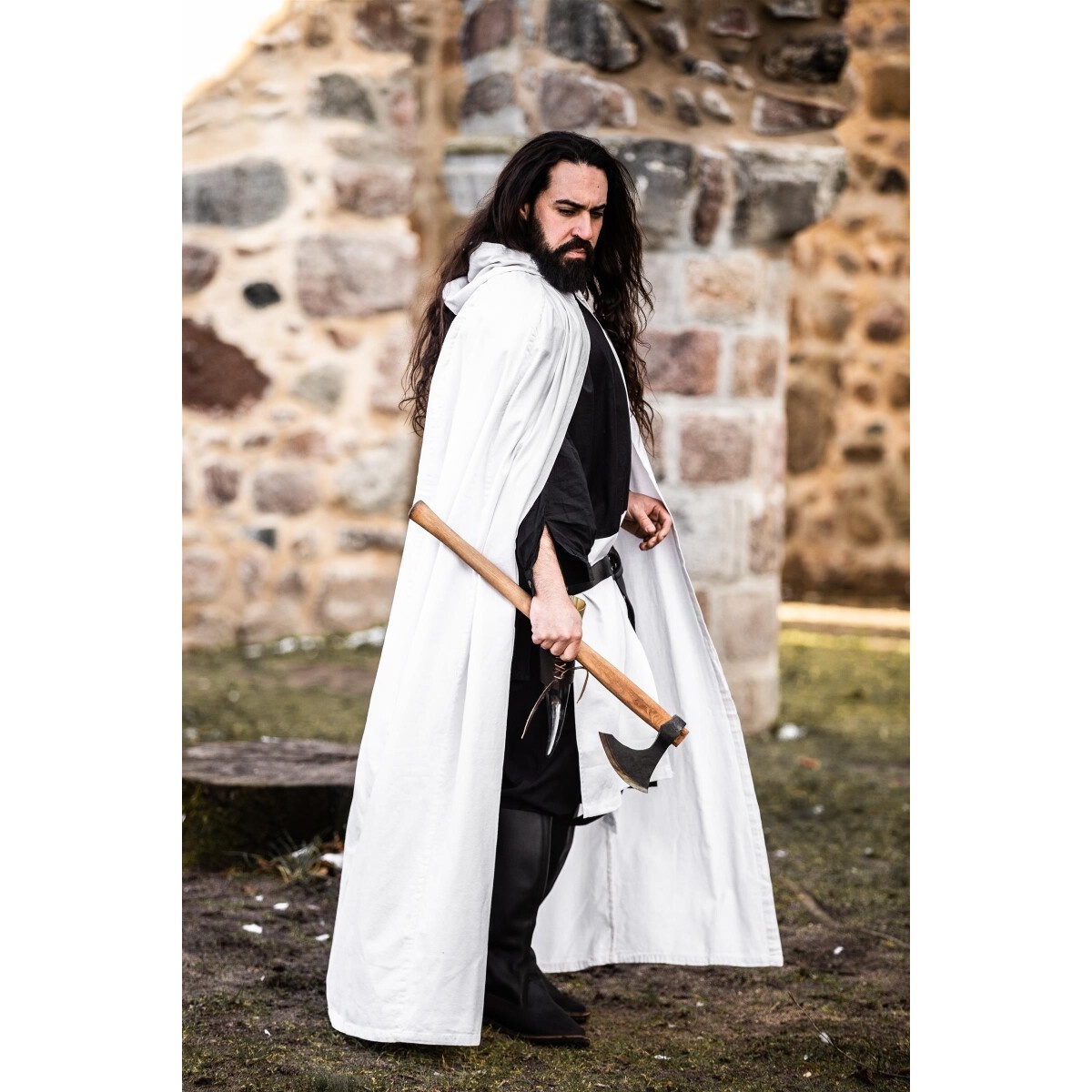 Capa medieval de los Caballeros Templarios Baldwin blanco-negro