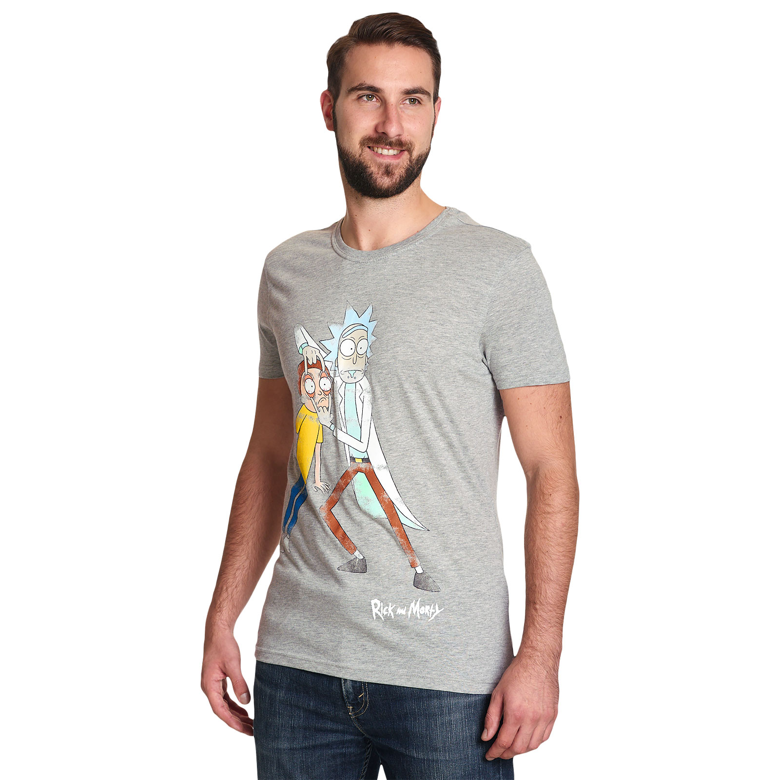 Rick and Morty - Morty Eye Edit Distressed T-Shirt grijs