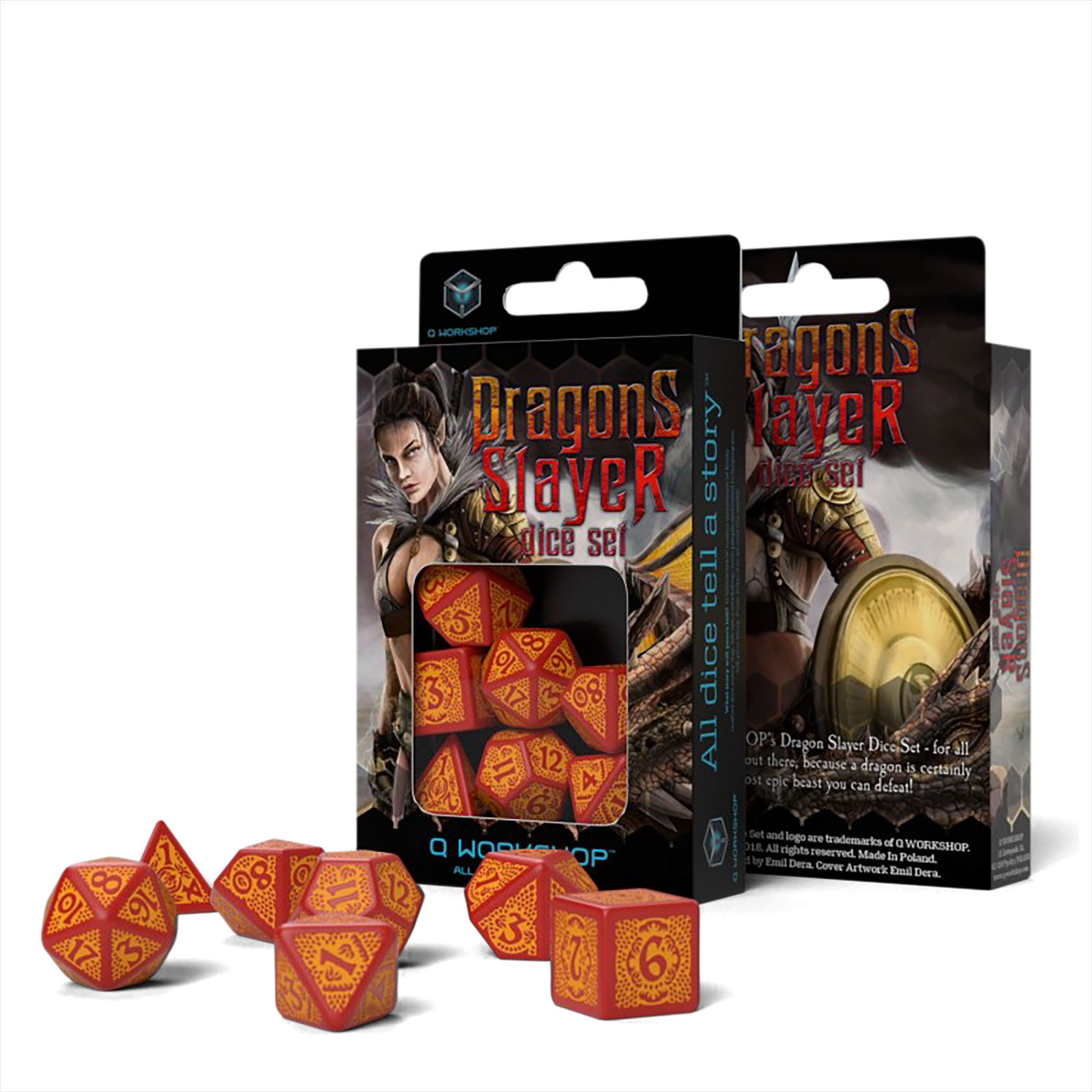 Set de dés Dragon Slayer RPG 7pcs rouge-orange