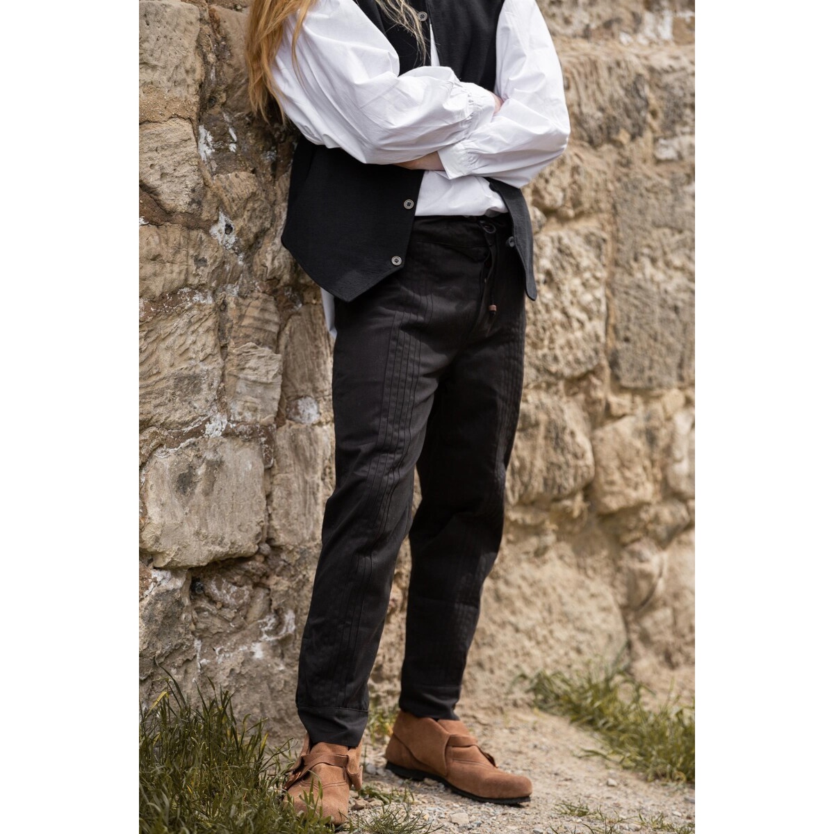 Pantaloni medievali Oskar con cucitura decorativa nero