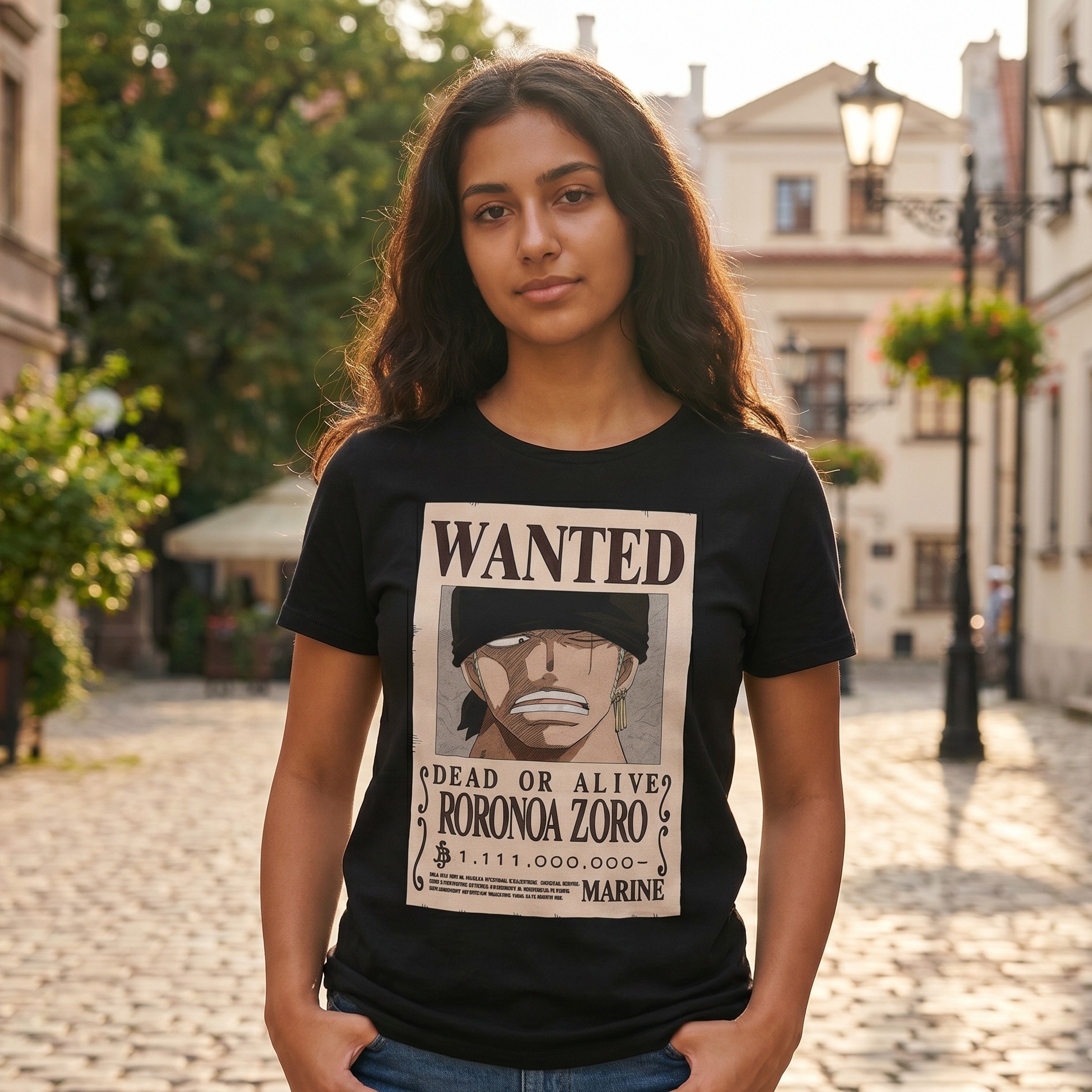 One Piece - Czarna koszulka Wanted Roronoa Zoro