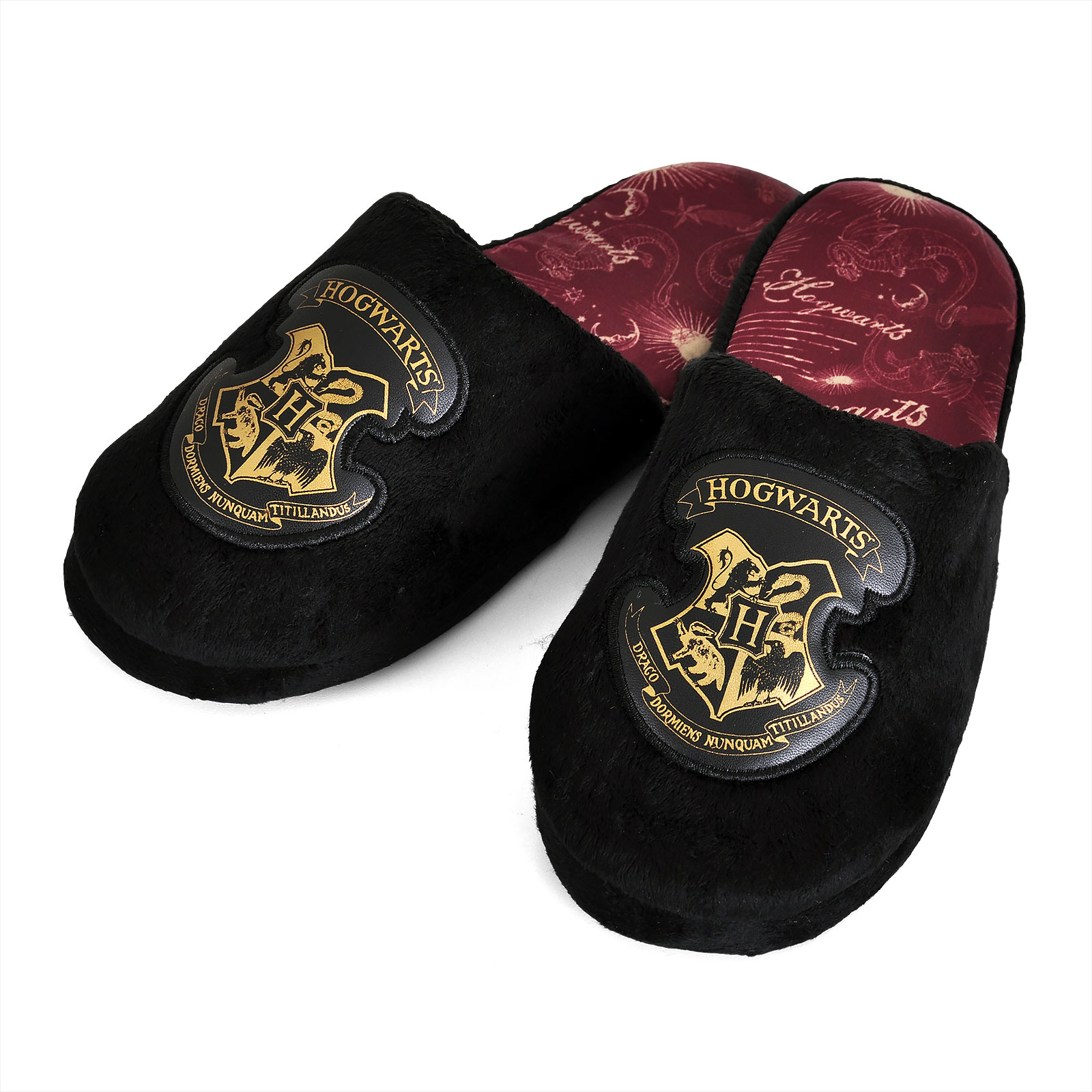 Harry Potter - Pantofole di peluche con stemma di Hogwarts nere