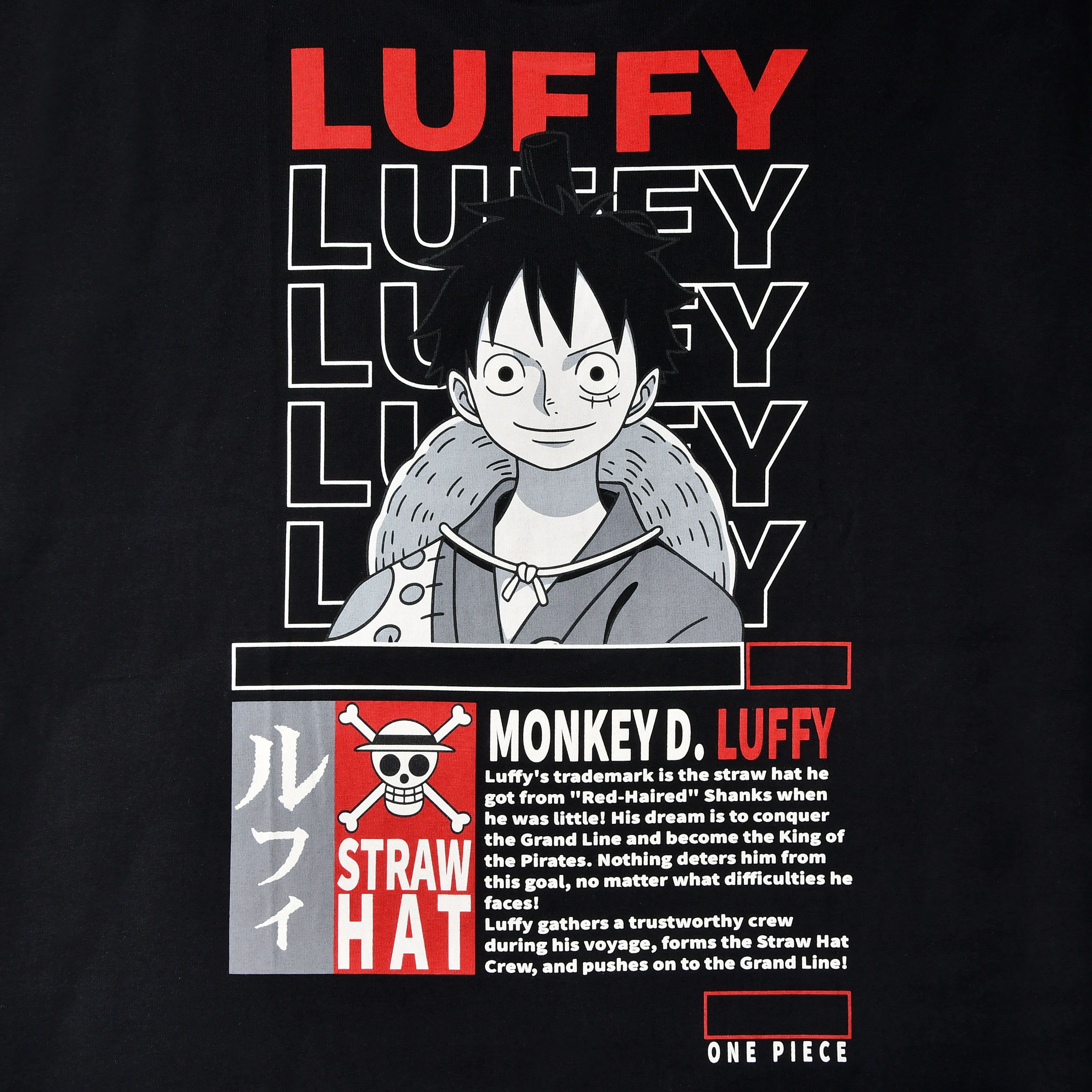 One Piece - oversize’owy T-shirt Monkey D. Luffy czarny