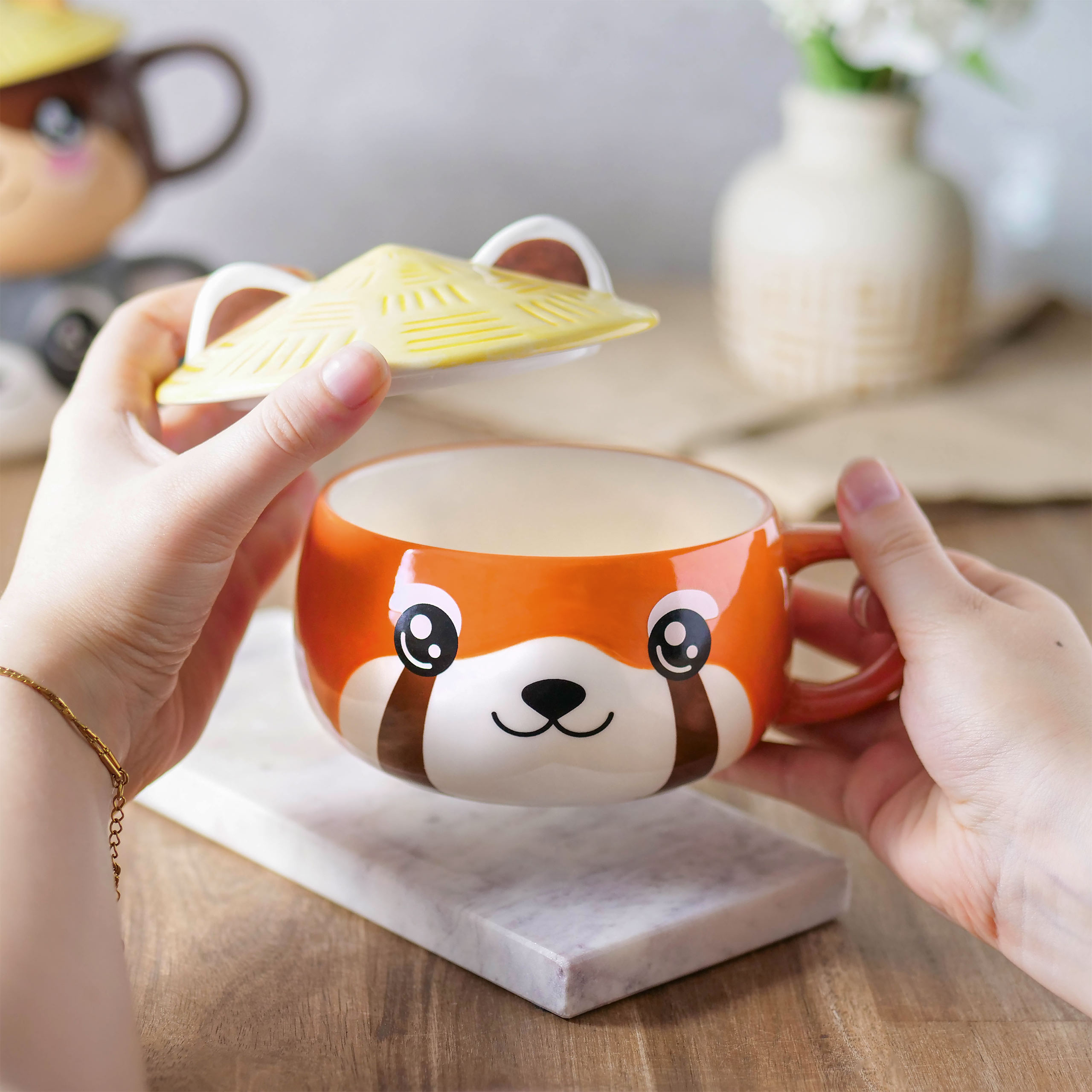 Rode Panda Kawaii Mok met Deksel voor Anime Fans