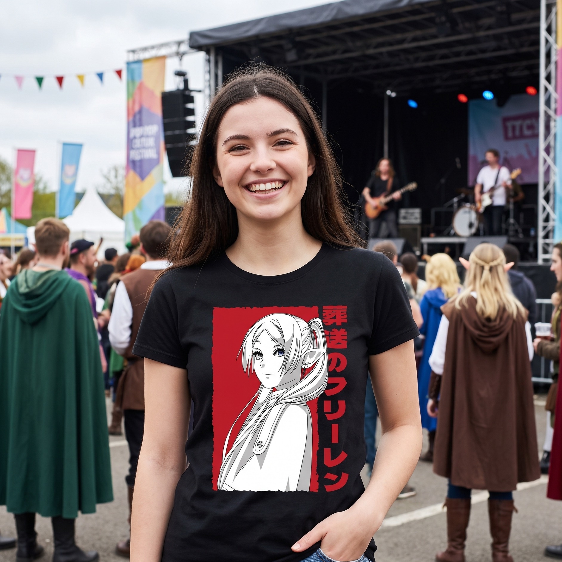 Camiseta de Elfa Mágica para fans de Frieren negra