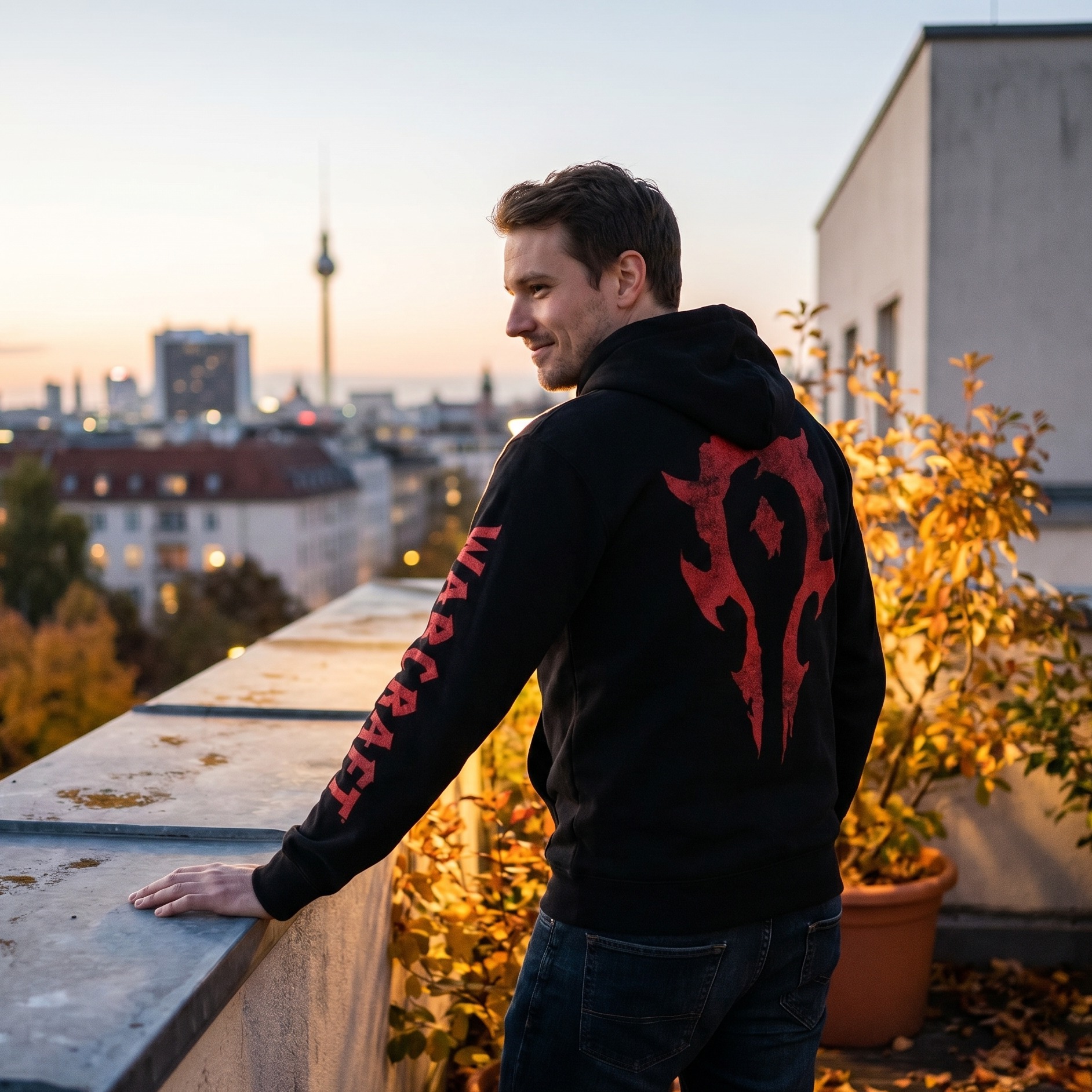 Warcraft - Felpa con cappuccio nera con logo dell'Orda