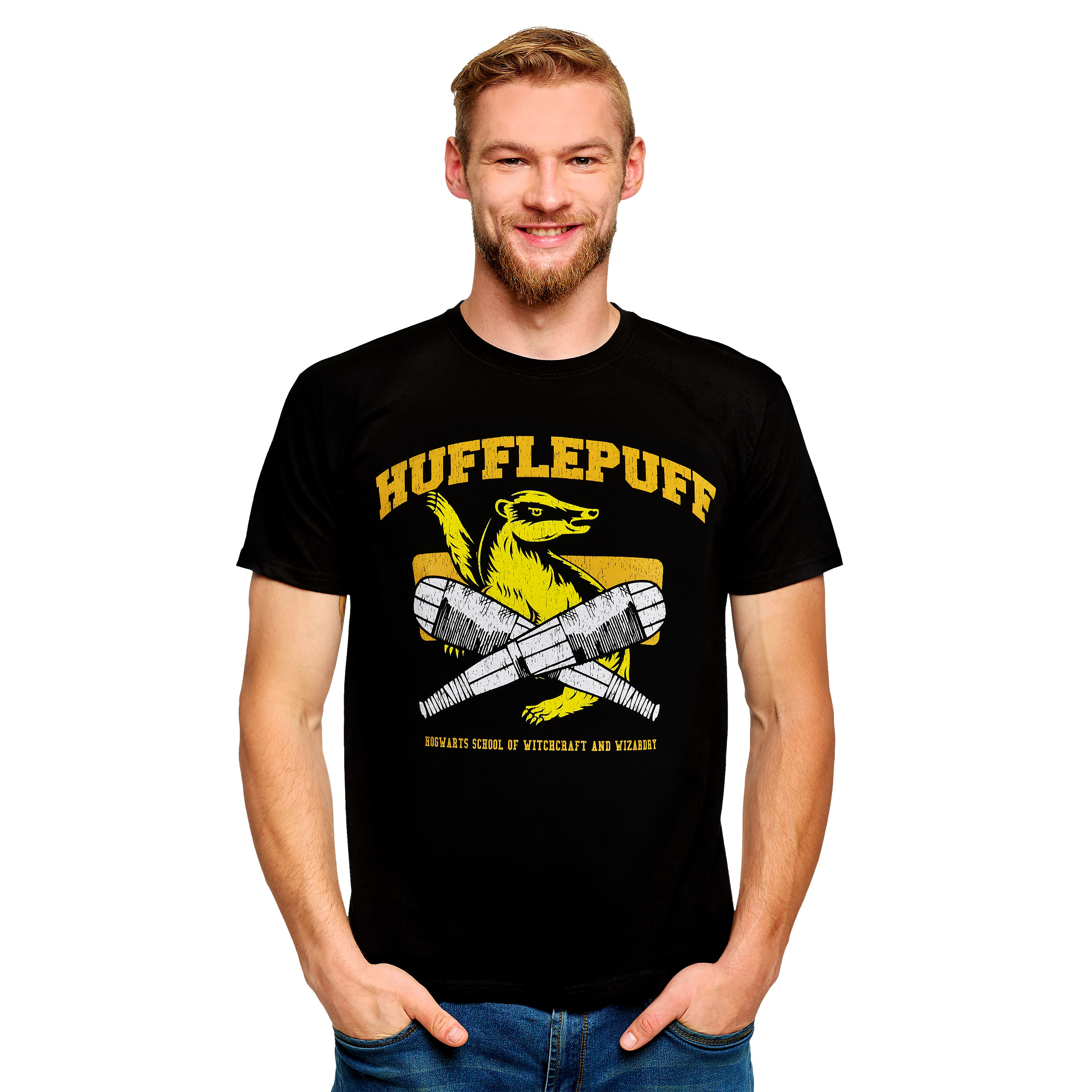 Hufflepuff Quidditch College T-Shirt Zwart - Harry Potter