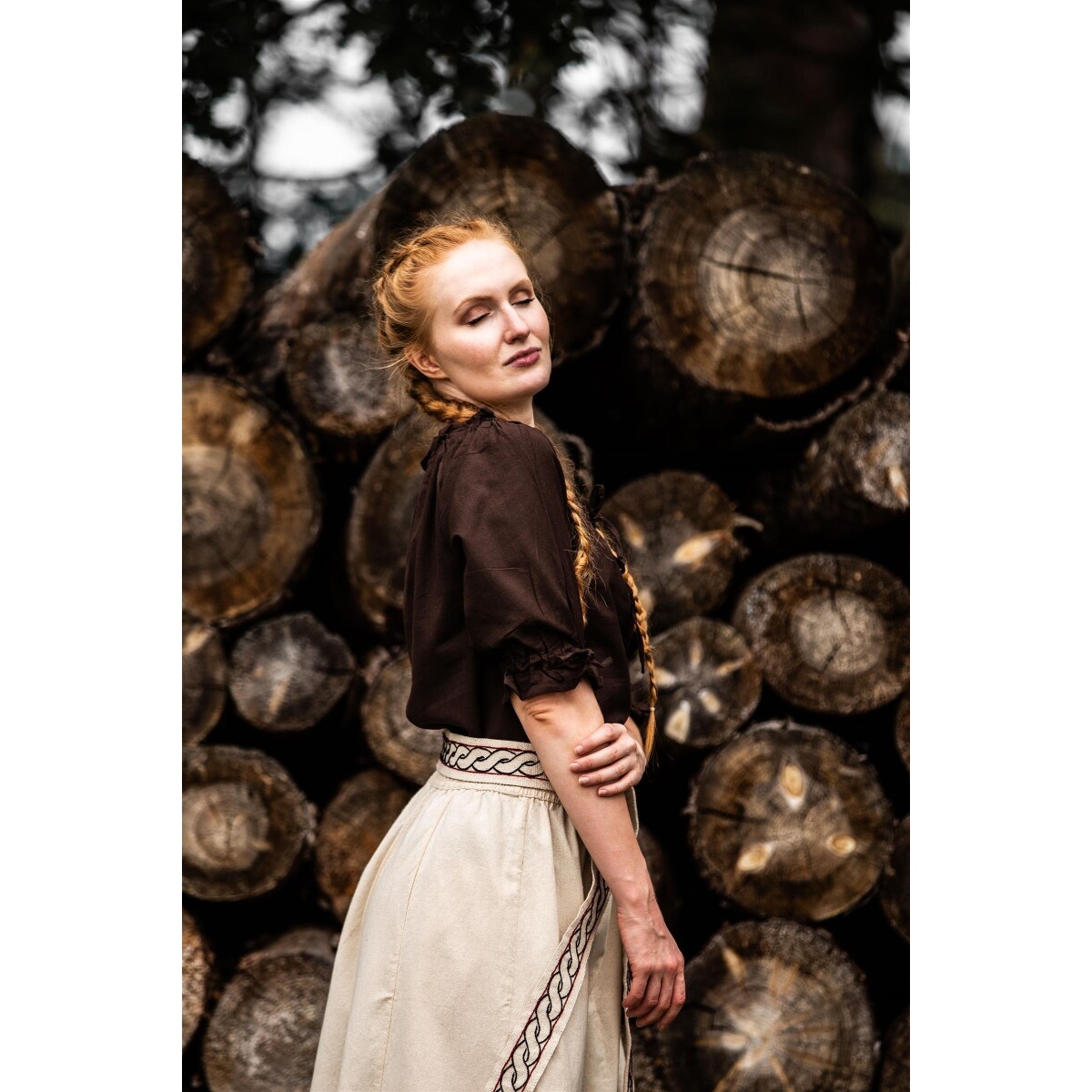 Blusa medieval de manga corta Vera marrón oscuro