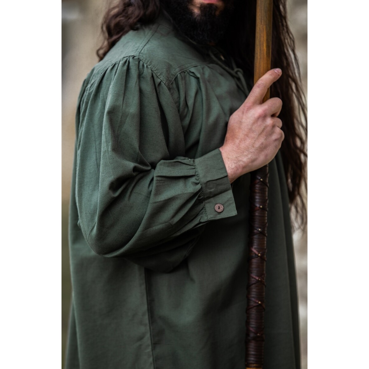 Chemise médiévale à col officier lacée Friedrich verte