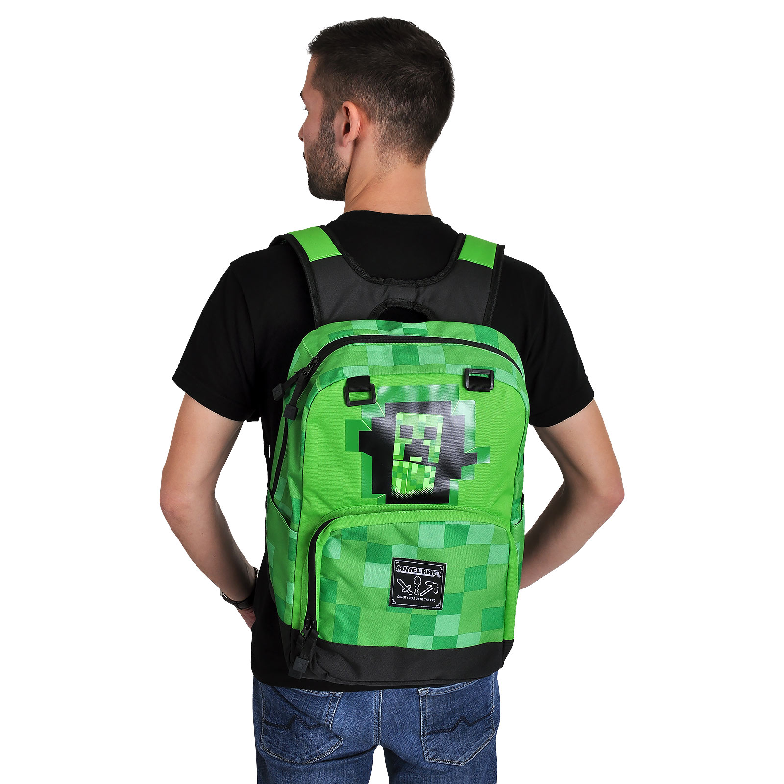 Minecraft Creeper Green Fluffy Backpack For Kids - Official Merch, School Bookbag, Unisex