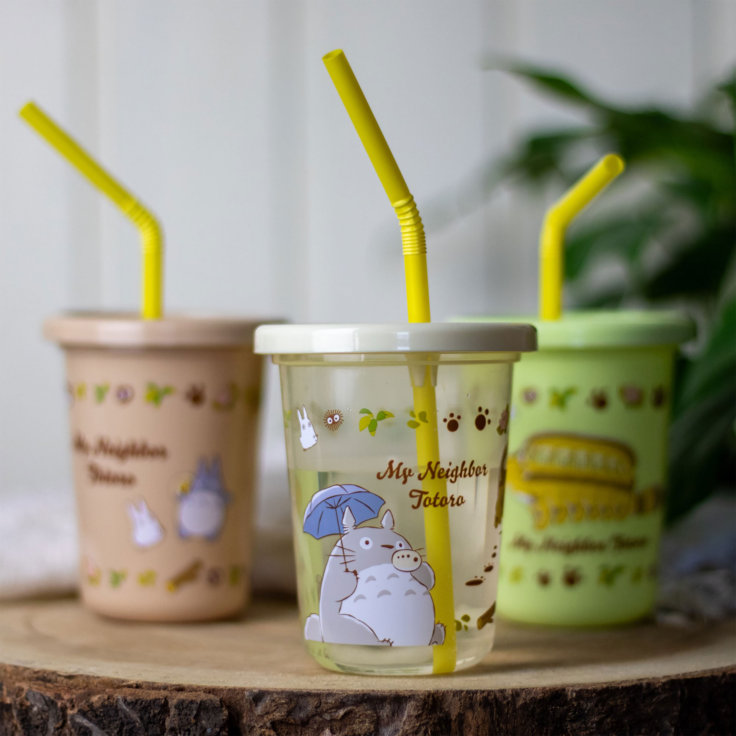 Totoro - Set de 3 vasos con pajita de Totoro y Catbus