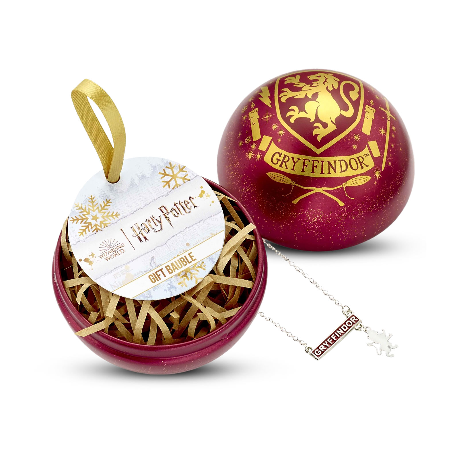 Harry Potter - Weihnachtskugel mit Gryffindor Wappen Kette