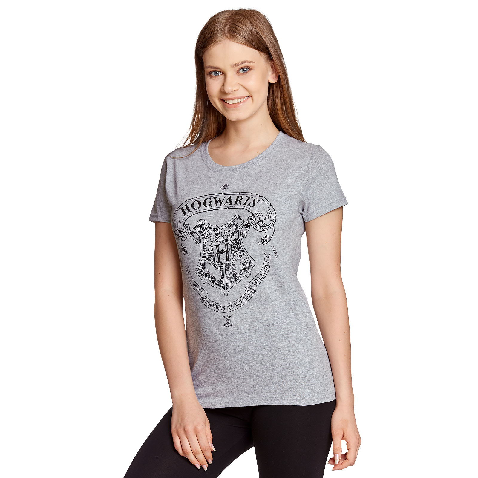 Harry Potter - T-shirt femme gris avec blason de Poudlard