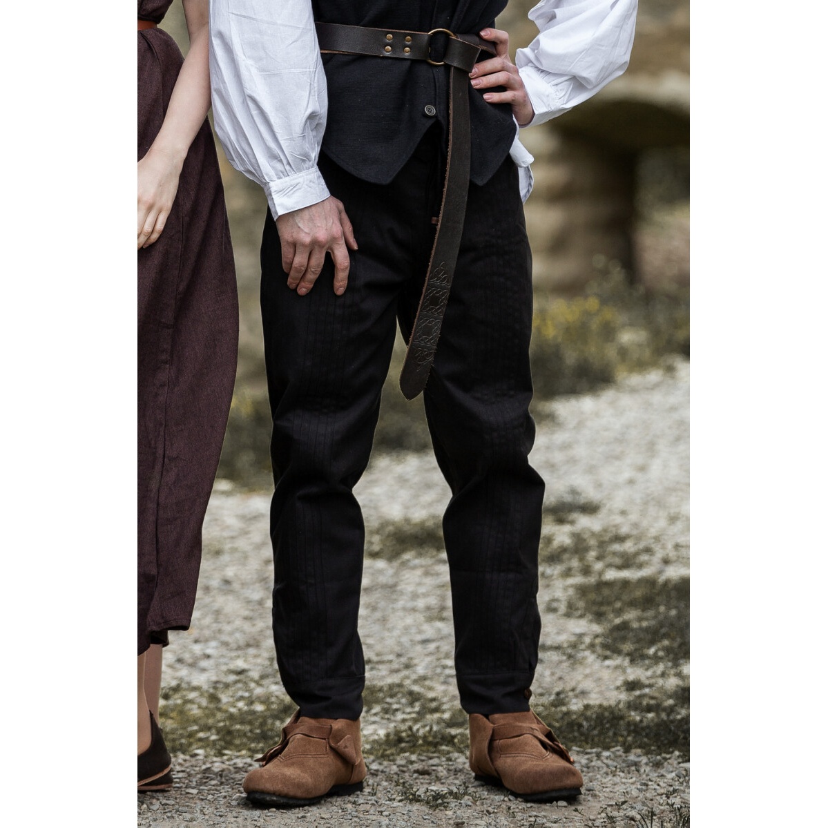 Pantaloni medievali Oskar con cucitura decorativa nero