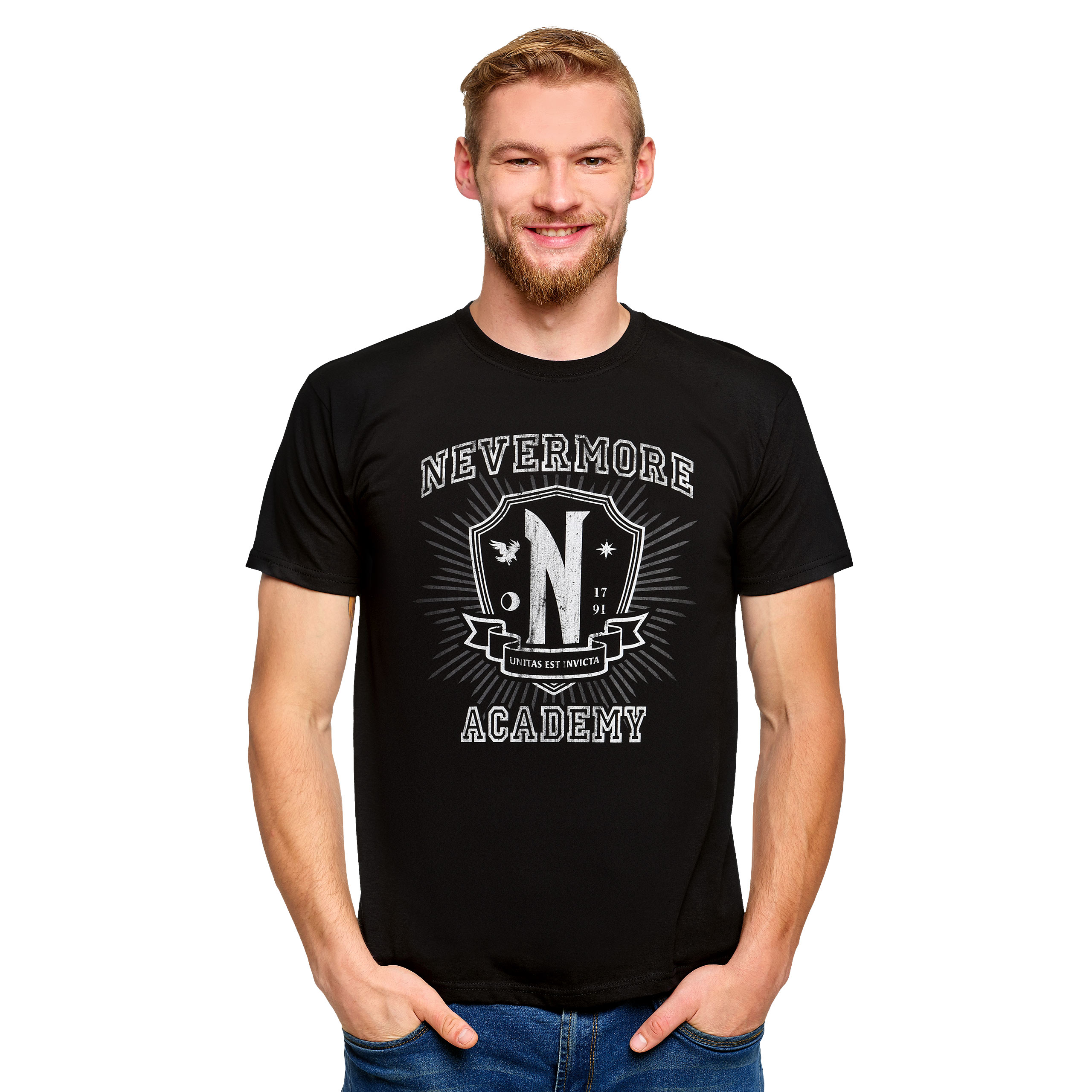 Mercredi - T-shirt noir de l'académie Nevermore