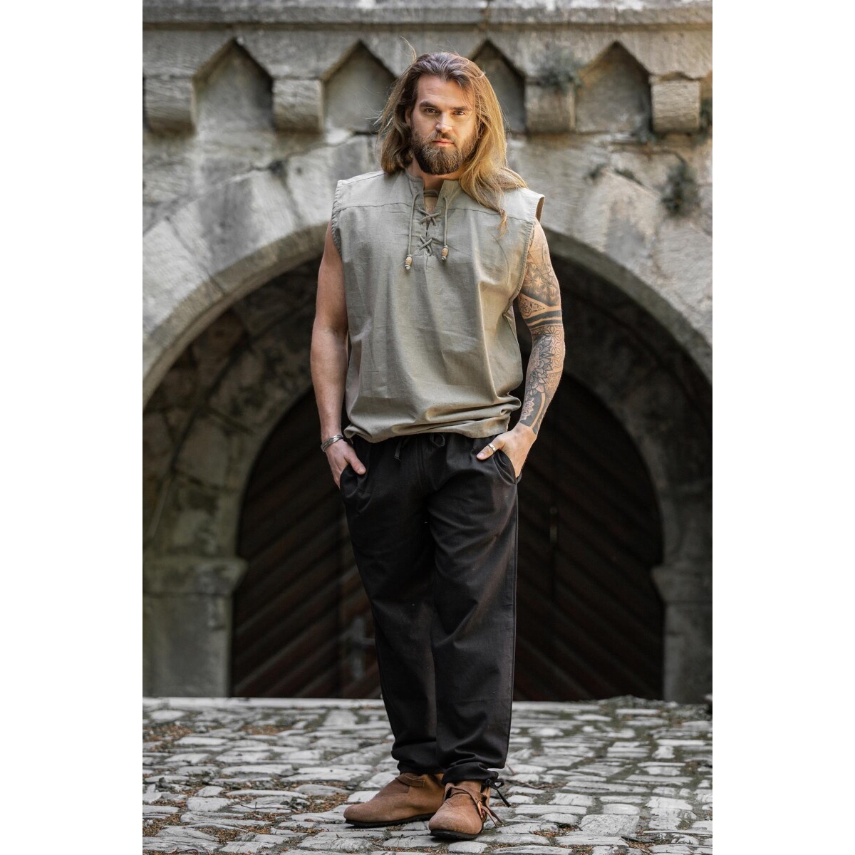 Medeltida snörskjorta Jean ärmlös beige