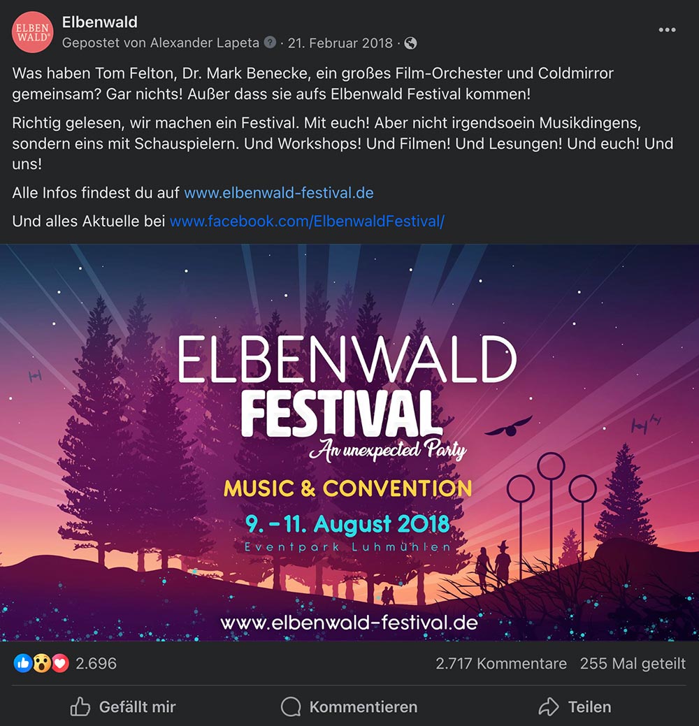 Facebook Screenshot: Ankündigung des ersten Elbenwald Festivals