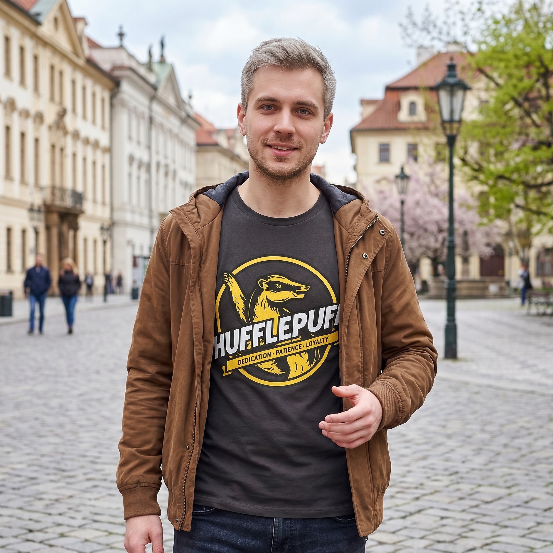 Camiseta gris de Hufflepuff House Values - Harry Potter