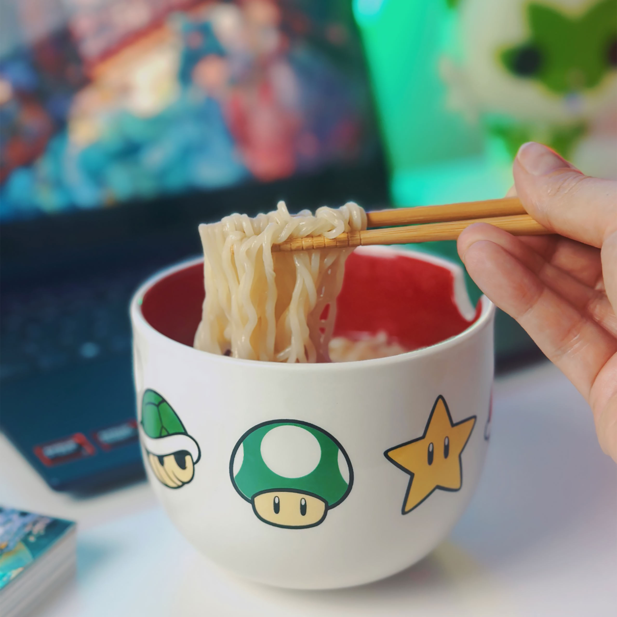 Super Mario - Tazón de Ramen con Símbolos y Palillos