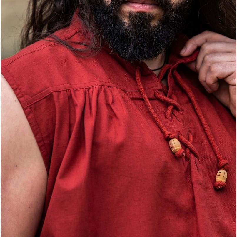 Medeltida snörskjorta med ståkrage Louis ärmlös röd