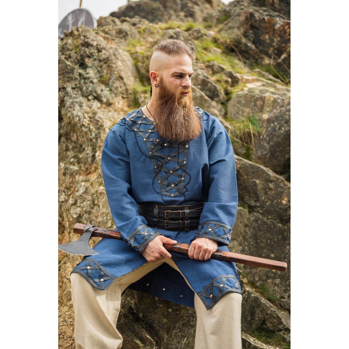Túnica vikinga medieval Erik azul oscuro