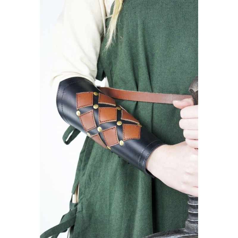 Medeltida läderarmskena Orm svart-brun