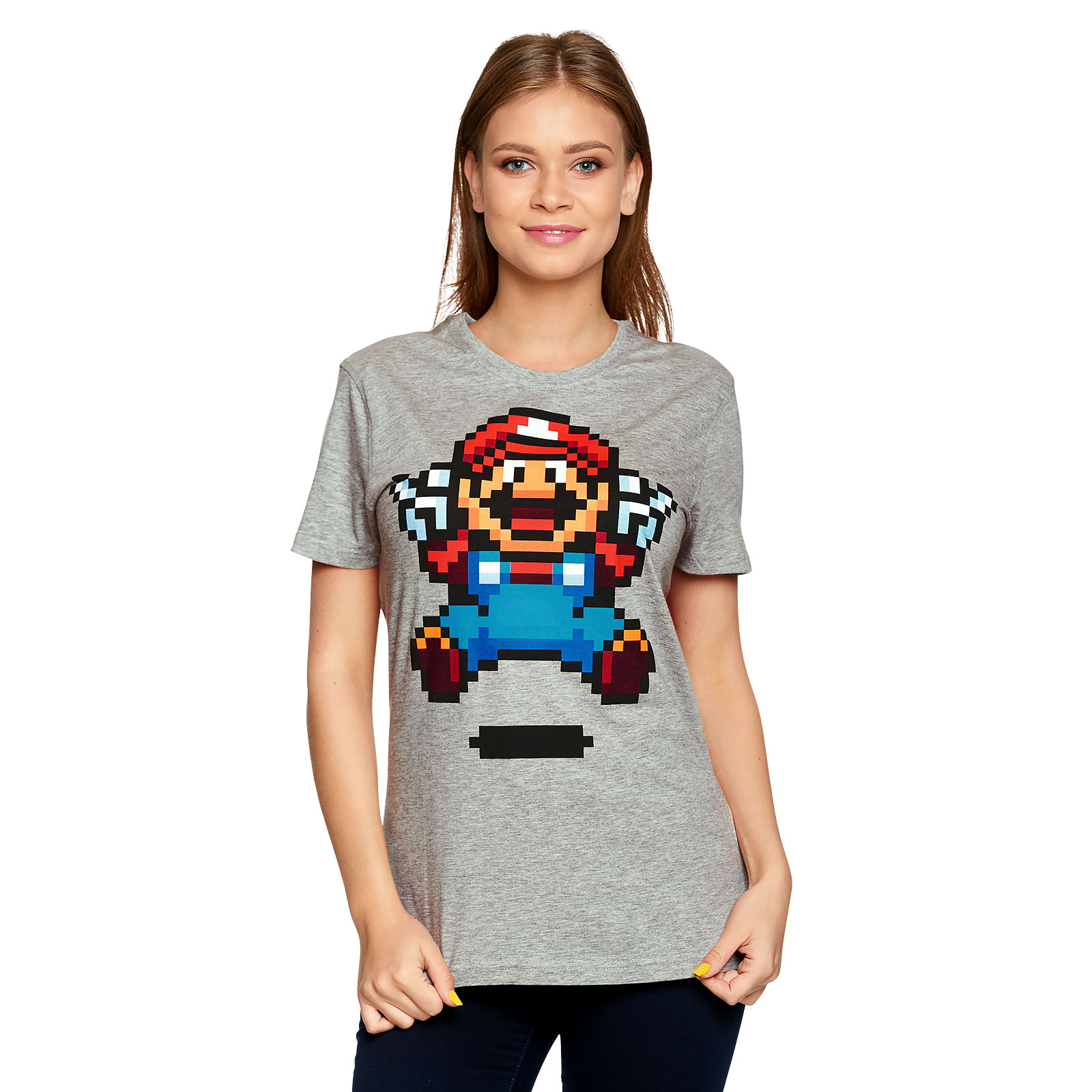 Super Mario - Jump Pixel Dames T-shirt grijs
