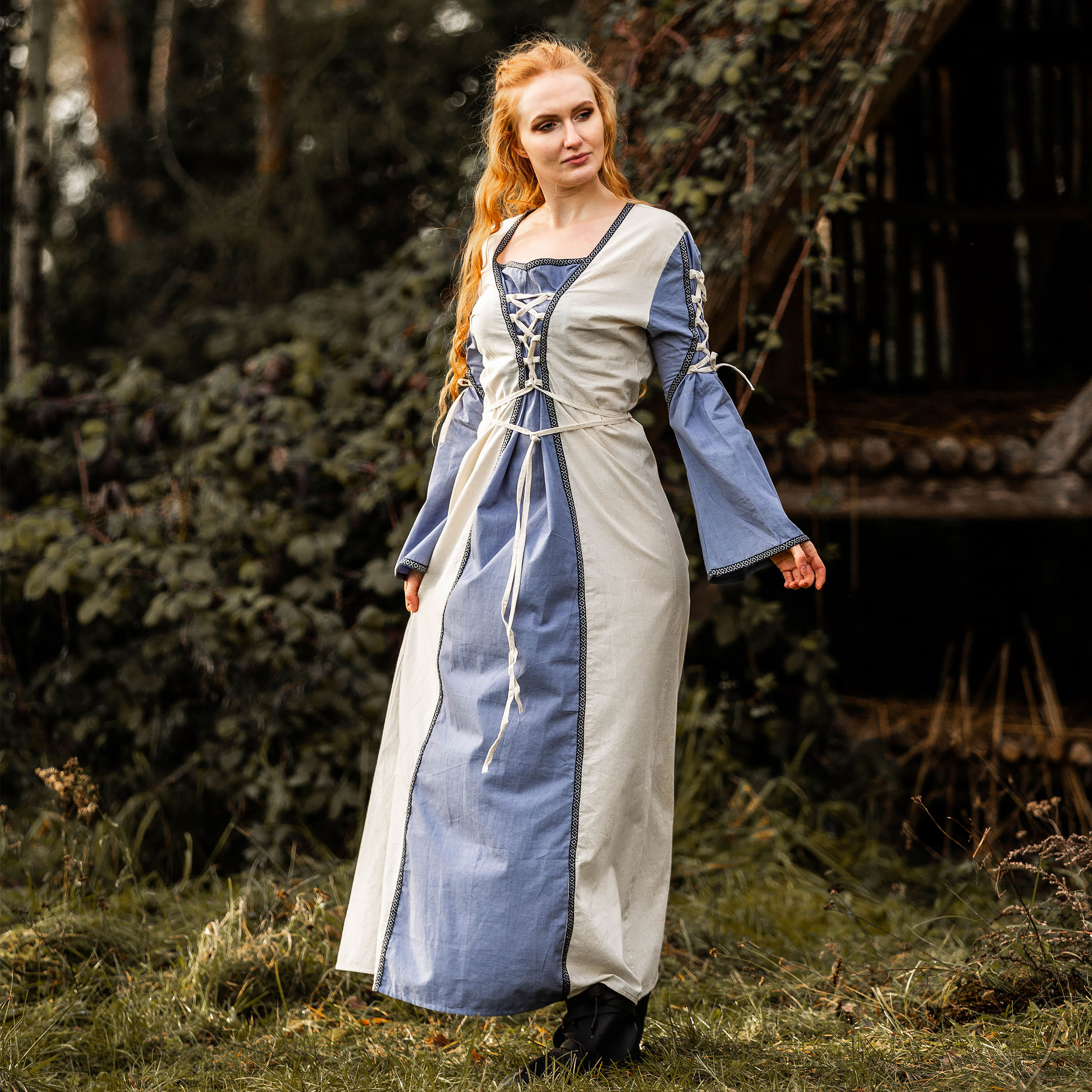 Mittelalter Kleid mit Schnürung blau-natur