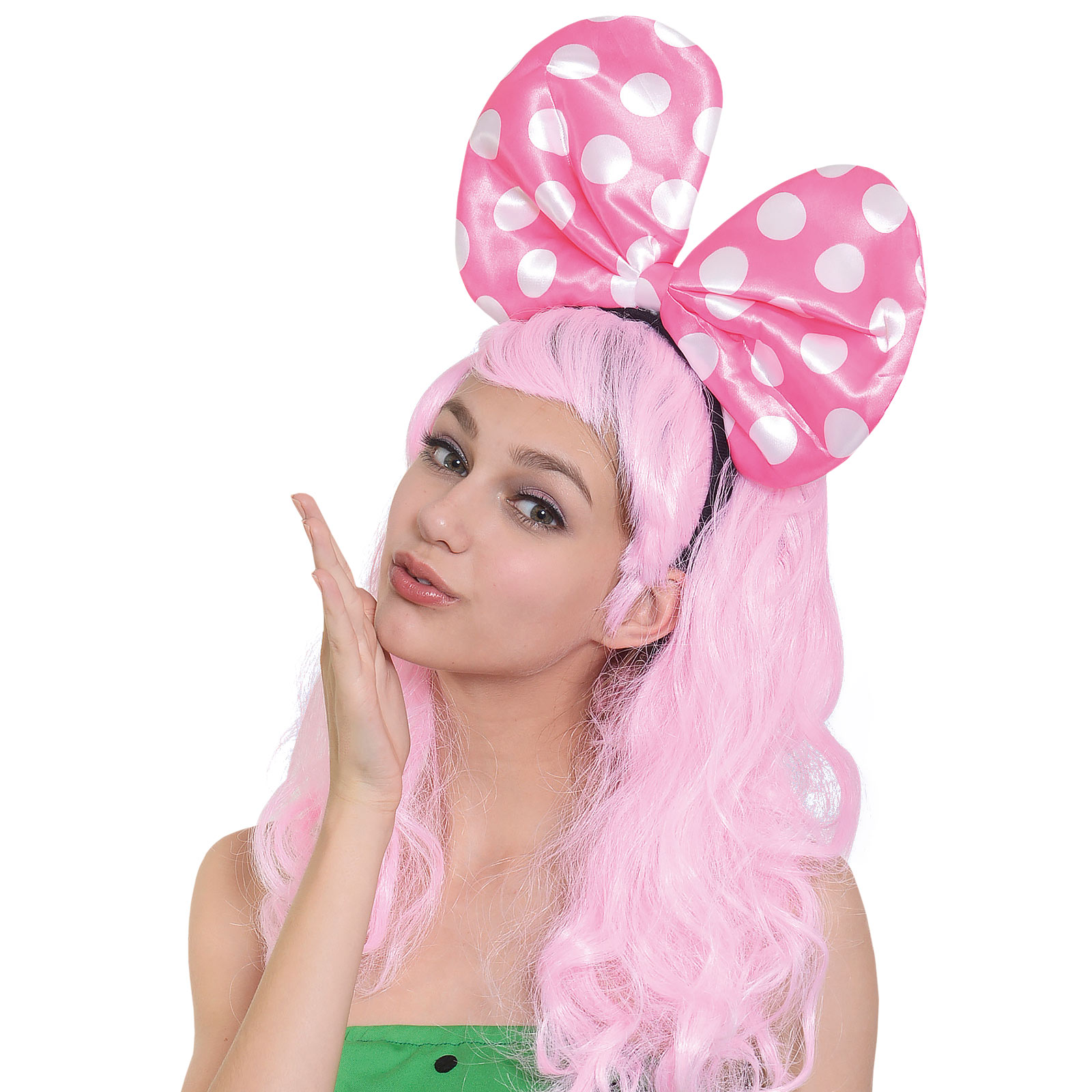 Sweetie - Long Hair Wig for Women with Pink Bow