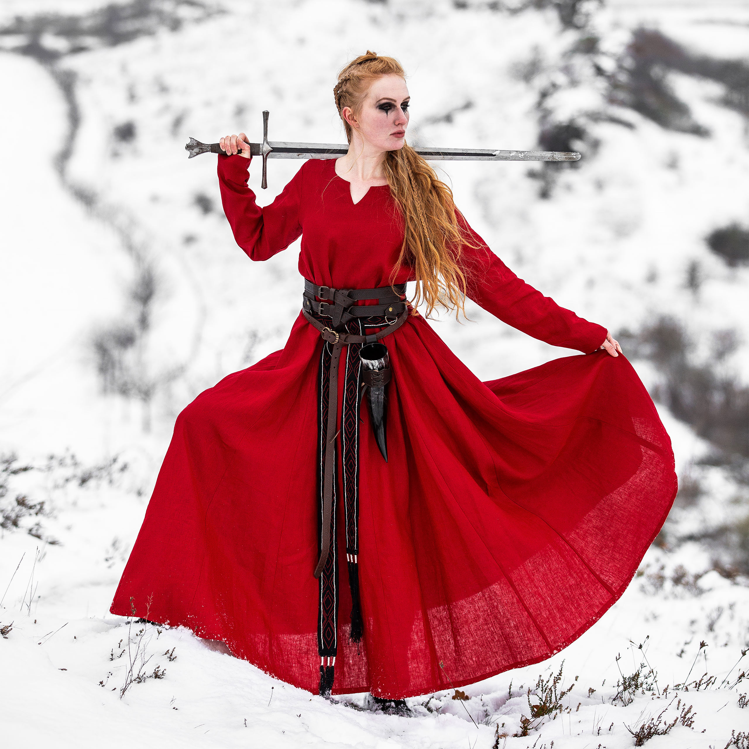 Mittelalter Kleid Leinen rot