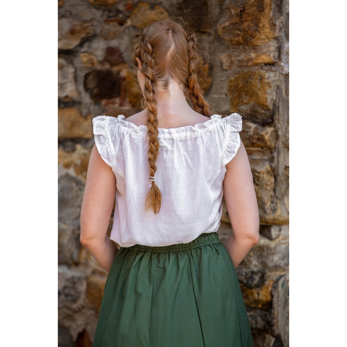 Średniowieczna letnia bluzka Lotte z falbankami biała