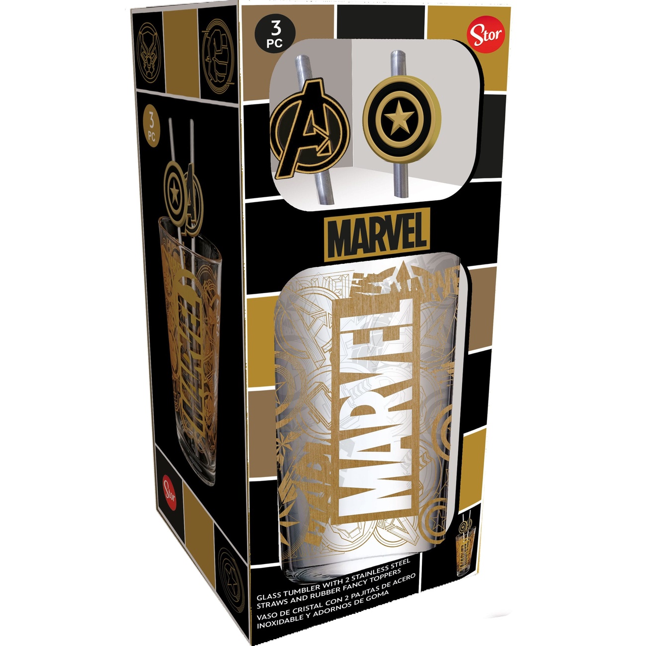 Marvel Glass Tumbler with Straws Logo & Avengers 485 ml