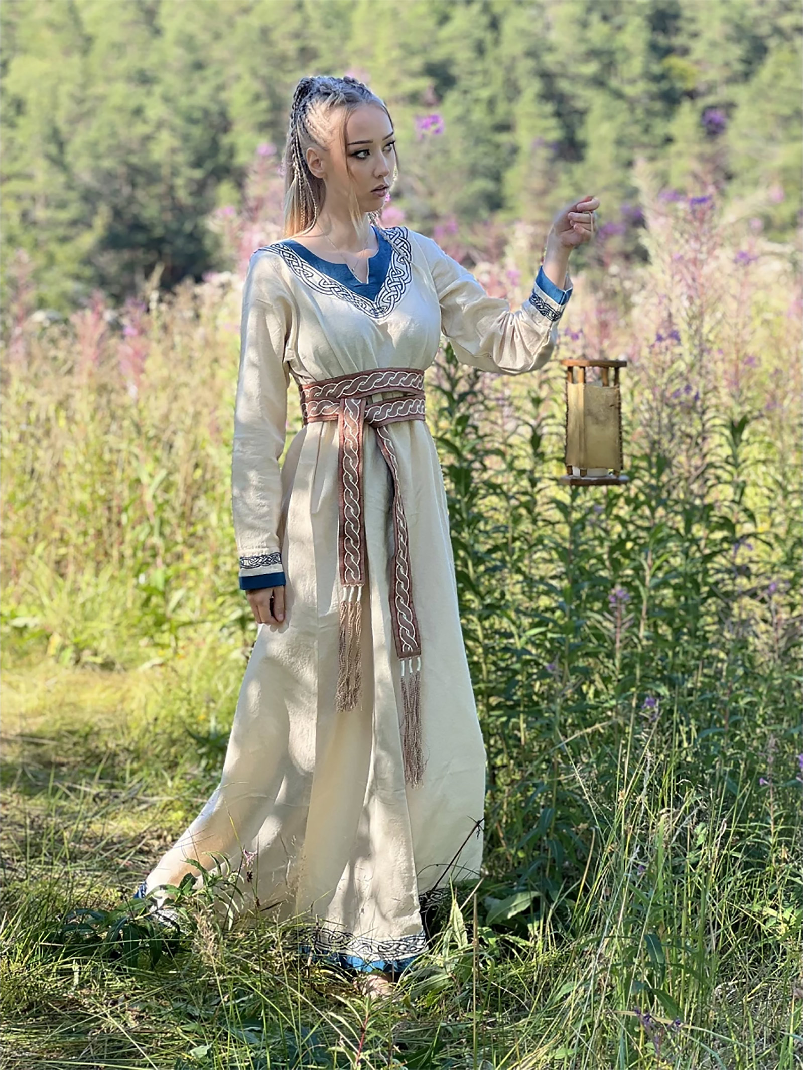 Wikinger Kleid Lagertha beige-blau