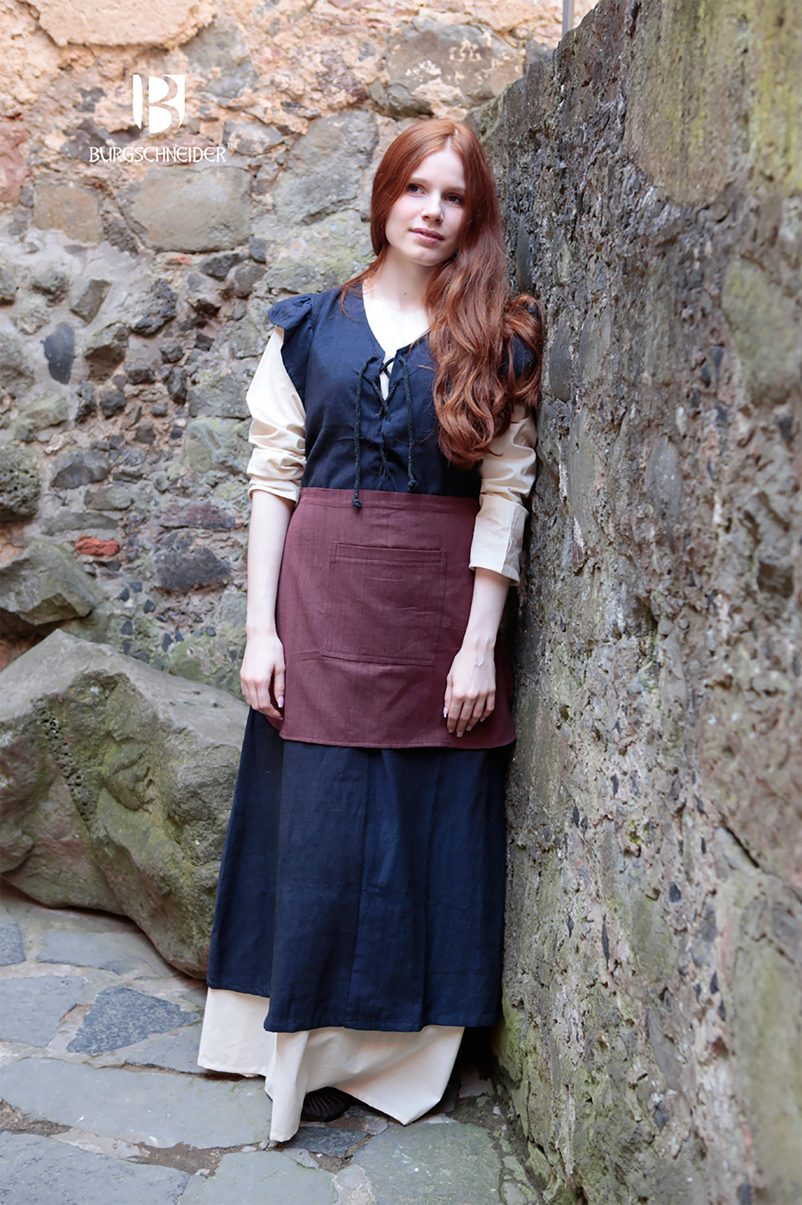 Medieval Dress Agga with Apron Blue
