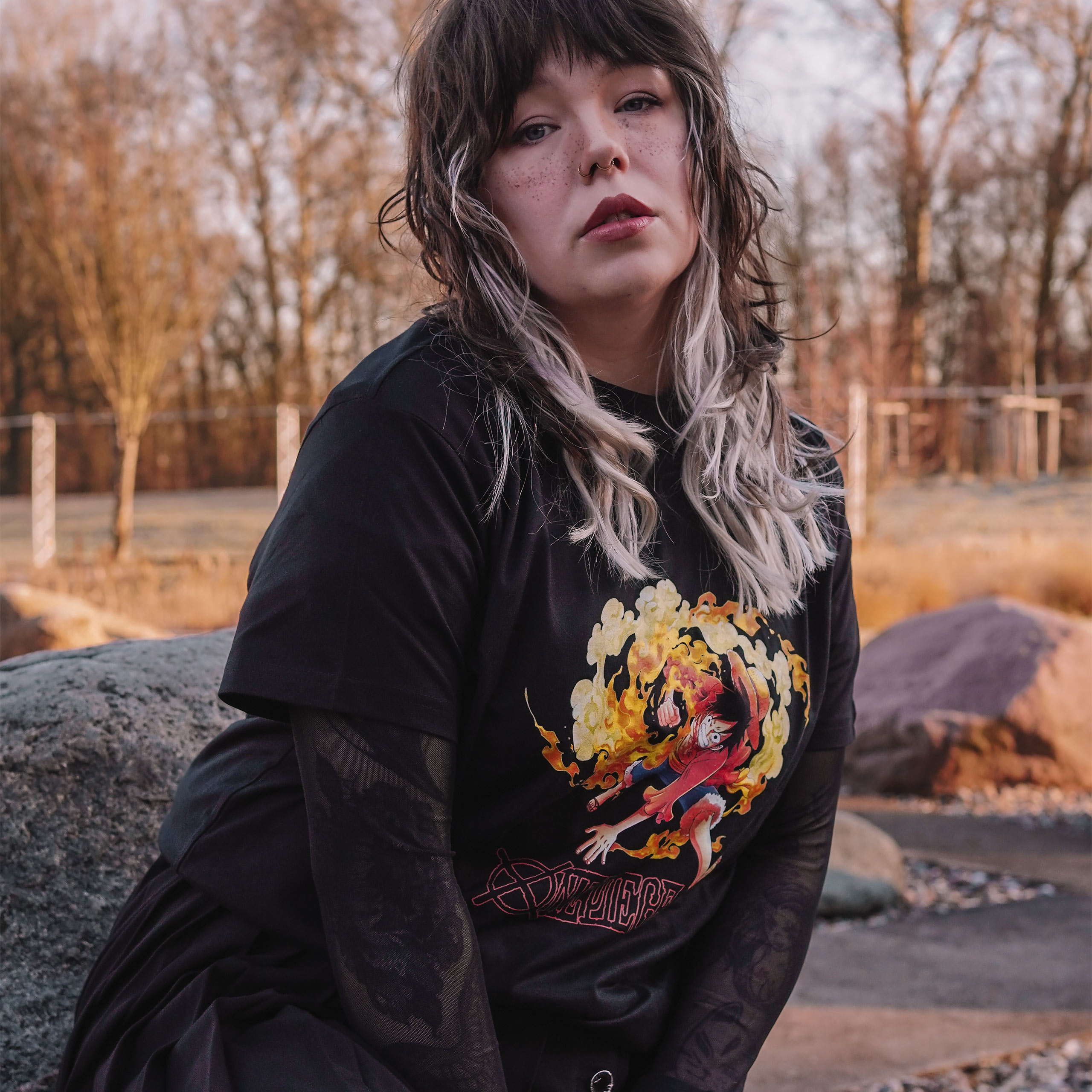 One Piece - Luffy Aanval T-Shirt Zwart