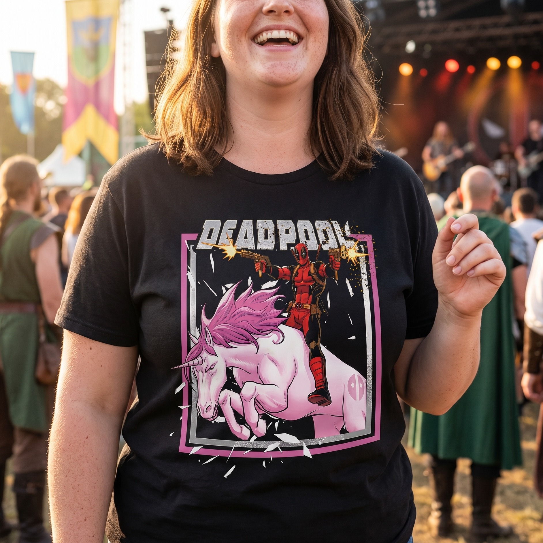 Deadpool - Pink Unicorn Ride T-Shirt schwarz
