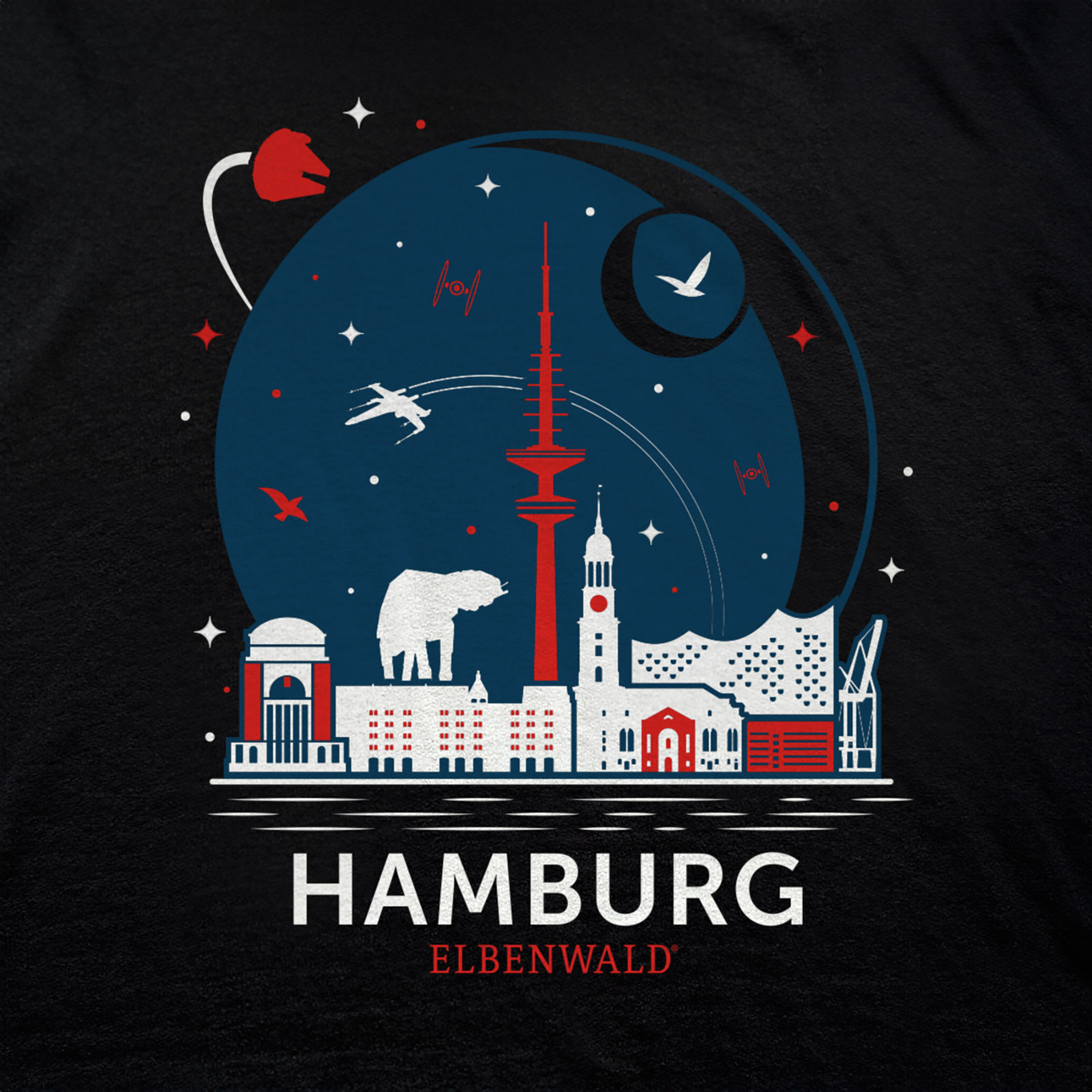 T-shirt Elbenwald ad Amburgo Skyline nera