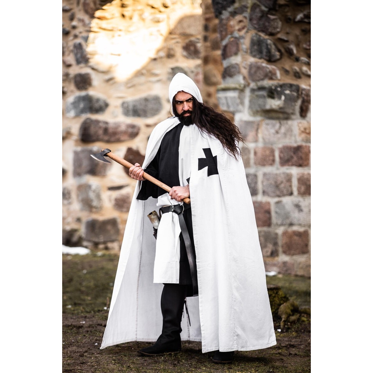 Medieval Templar Knight Cloak Baldwin white-black