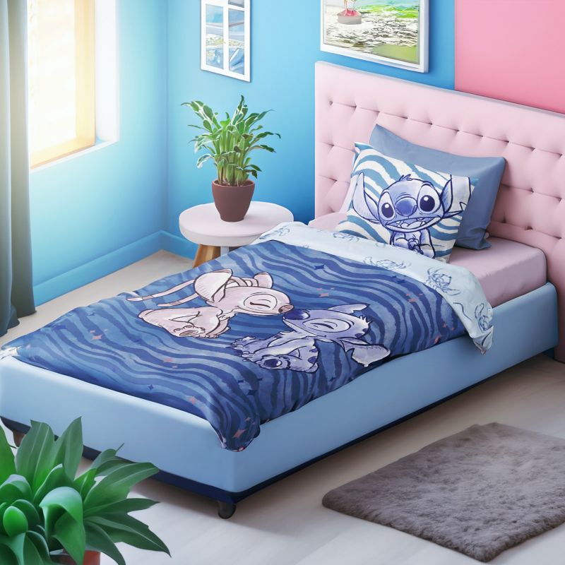 Dekbedset met Stitch-print - 1-persoonsbed - BLAUW - Wonen - 39.00