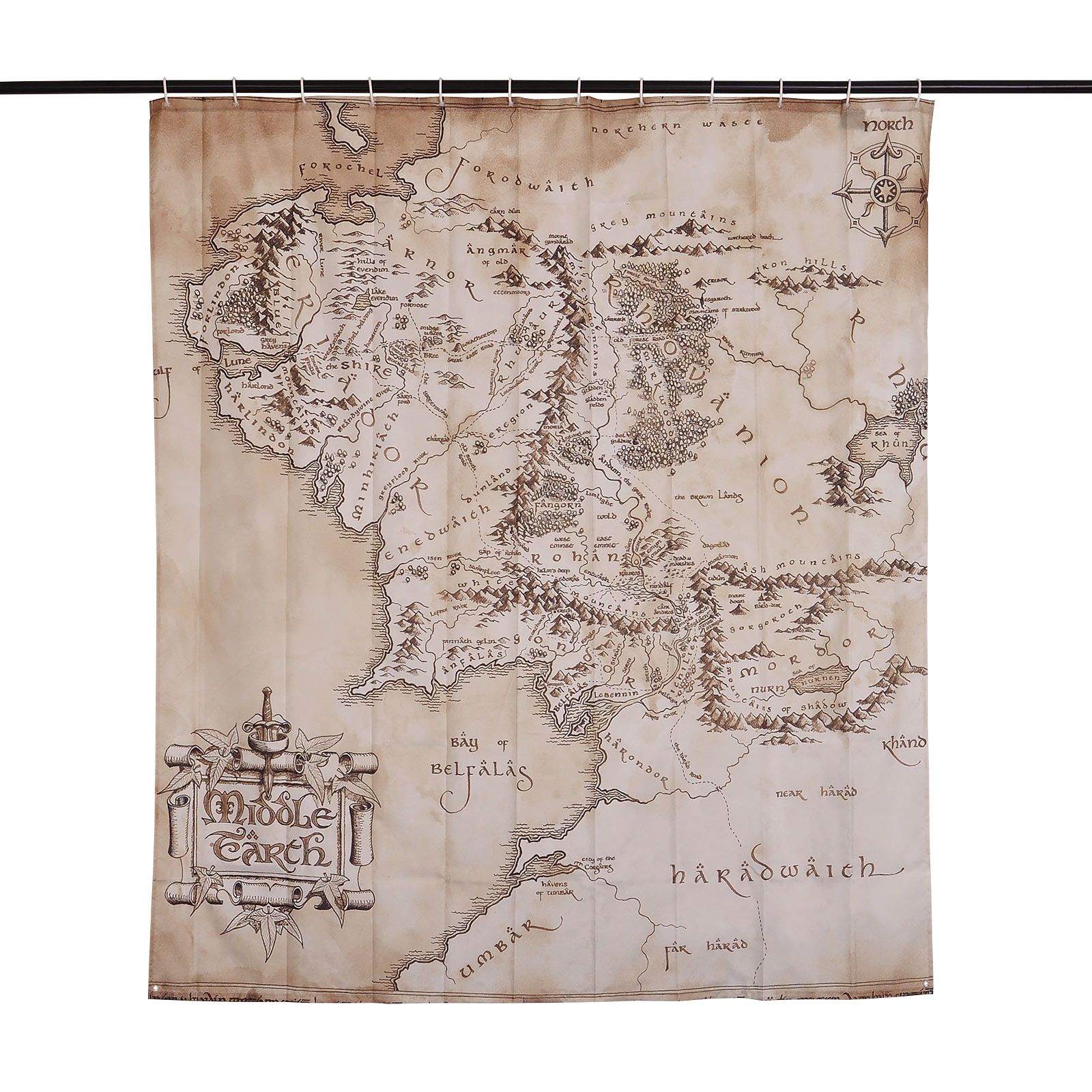 Carte De La Terre Du Milieu - Tapisserie Murale Officielle Le Seigneur Des Anneaux - 70 X 86 Cm - Tissu Beige - 3