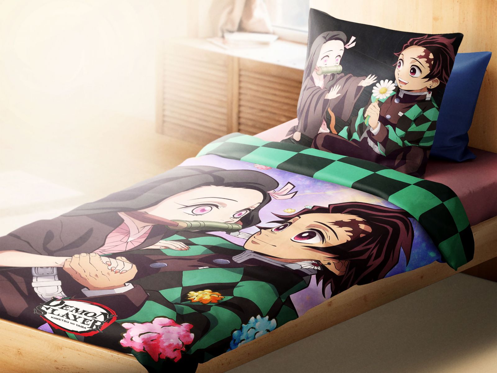 Parure De Lit Demon Slayer 3D - Microfibre Douce - Housse Couette + Taies - Taille Double 200x200 Cm - Lavable Machine